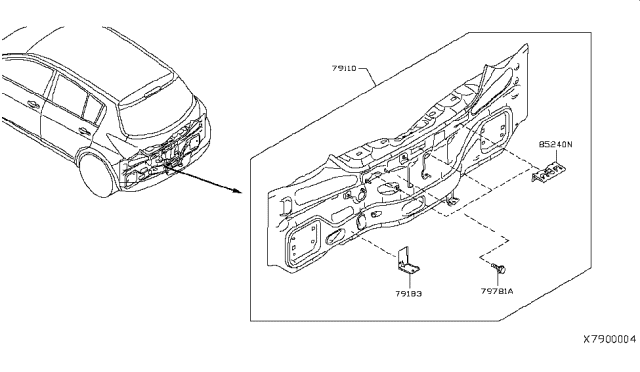 2009 Nissan Versa Rear,Back Panel & Fitting Diagram