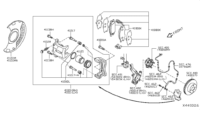 2012 Nissan Versa CALIPER Assembly-Front LH, W/O Pads Or SHIMS Diagram for 41011-EM30B