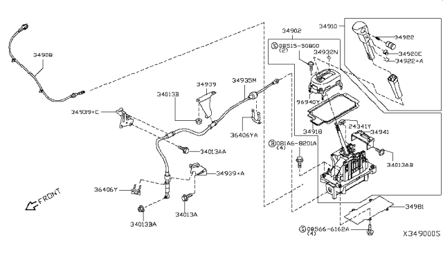 2012 Nissan Versa Transmission Control Device Assembly Diagram for 34901-9EG3C