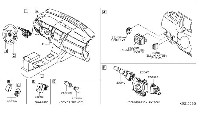 2009 Nissan Versa Switch Assy-Hazard Diagram for 25290-ED000