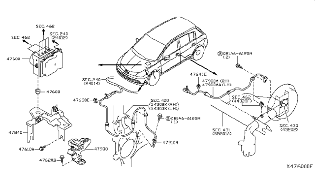 2012 Nissan Versa Abs Pump Modulator Assembly Anti Lock Brake Diagram for 47660-ZN93A