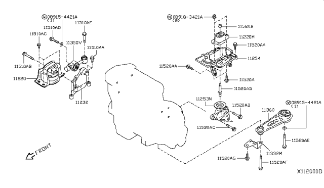 2011 Nissan Versa Engine & Transmission Mounting Diagram 3