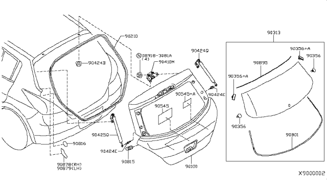 2007 Nissan Versa Holder-Back Door Glass Diagram for 90356-EL000