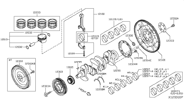 2009 Nissan Versa Piston,Crankshaft & Flywheel Diagram 2