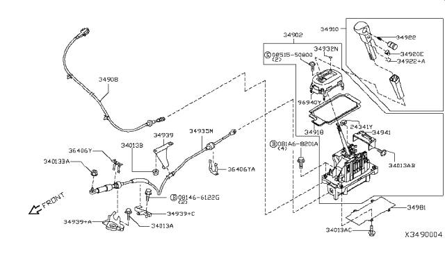 2007 Nissan Versa Transmission Control Device Assembly Diagram for 34901-EM30A