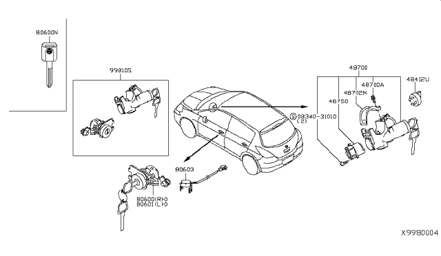 2009 Nissan Versa Key Set Diagram for 99810-EL55A