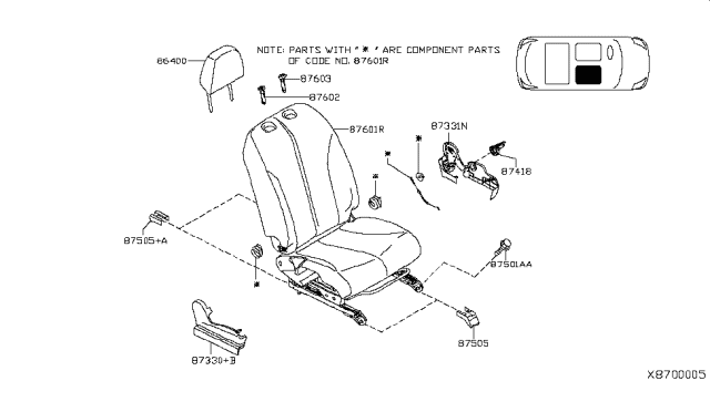 2012 Nissan Versa Finisher-Cushion,Front Seat Inner RH Diagram for 87331-EL05B