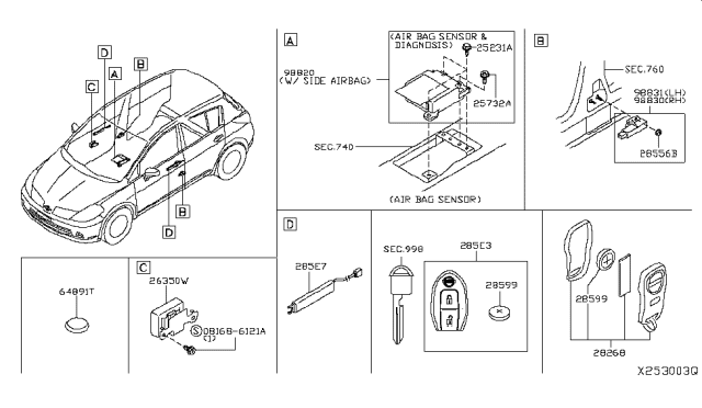 2012 Nissan Versa Sensor-Side AIRBAG, RH Diagram for 98830-1VK0B