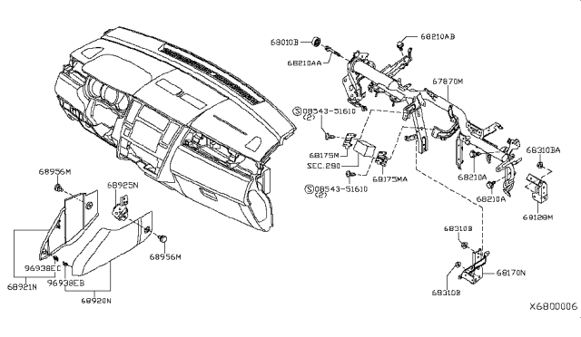 2010 Nissan Versa Instrument Panel,Pad & Cluster Lid Diagram 1