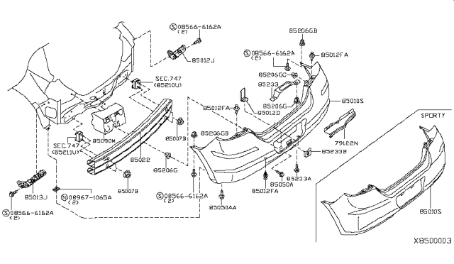 2009 Nissan Versa Rear Bumper Diagram 1