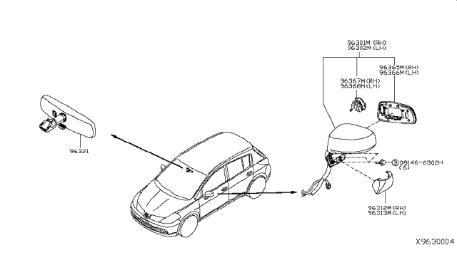 2012 Nissan Versa Glass-Mirror,RH Diagram for 96365-EL10A