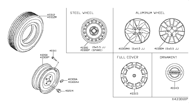 2011 Nissan Versa Aluminum Wheel Diagram for 40300-ZW81A