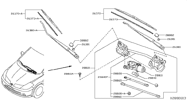 2012 Nissan Versa Wiper Blade Refill Diagram for 28895-EM30A