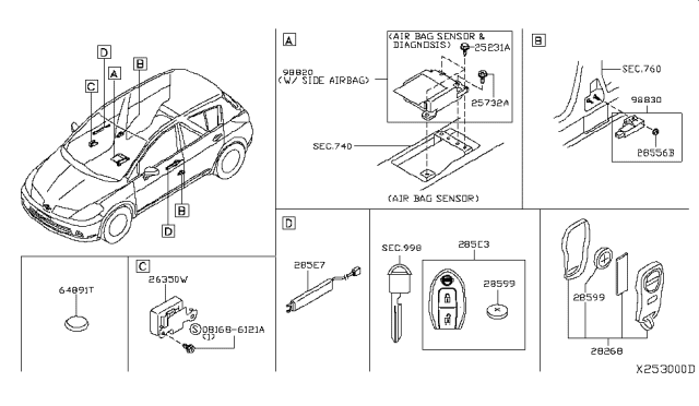 2007 Nissan Versa Sensor-Side AIRBAG Center Diagram for 98820-EM39B