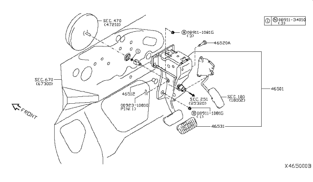 2010 Nissan Versa Brake & Clutch Pedal Diagram 2