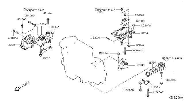 2011 Nissan Versa Engine & Transmission Mounting Diagram 1