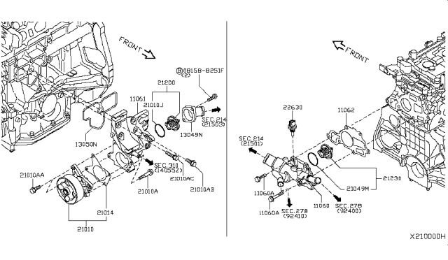 2011 Nissan Versa Engine Coolant Thermostat Housing Diagram for 11061-1FJ0A