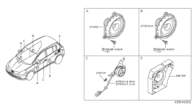 2012 Nissan Versa Winshield Pillar Speaker Left Diagram for 28149-9EA0A