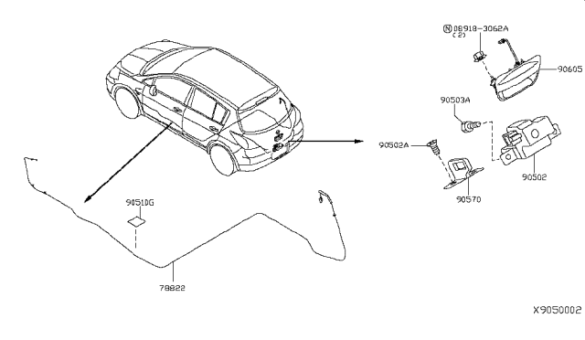 2010 Nissan Versa Tailgate Handle Diagram for 90606-ZW40E