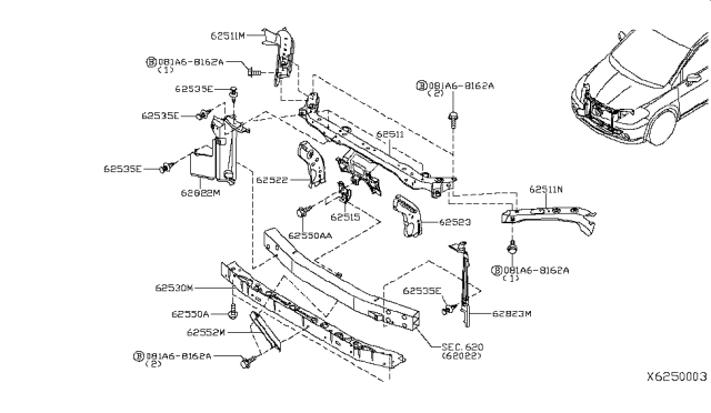 2012 Nissan Versa Front Apron & Radiator Core Support Diagram