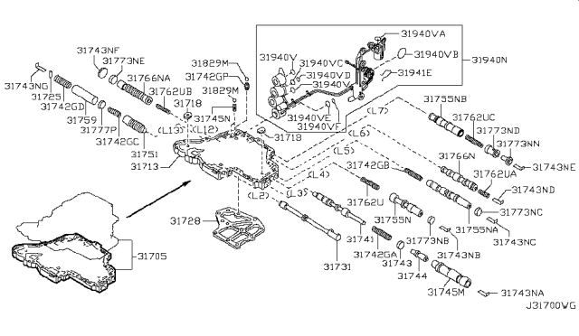 2009 Nissan Versa Control Valve Assembly Diagram for 31705-1XC1D