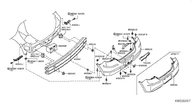 2009 Nissan Versa Rear Bumper Cover Diagram for HEM22-EM30J