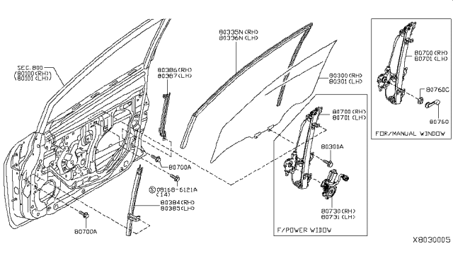 2012 Nissan Versa Front Door Window & Regulator Diagram