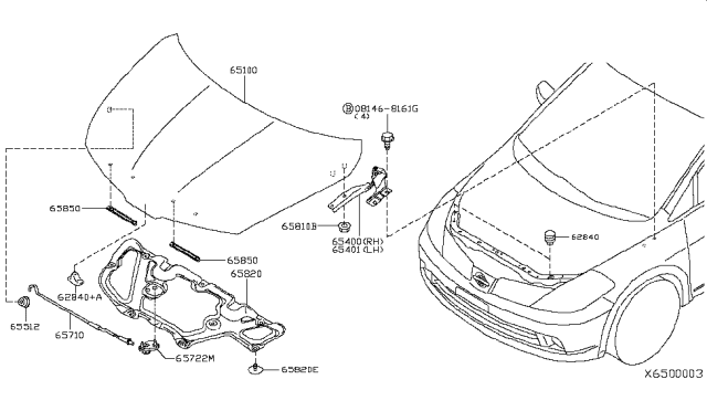 2011 Nissan Versa Rod-Hood Support Diagram for 65771-EL000