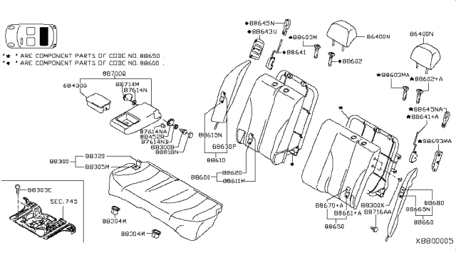 2009 Nissan Versa Back Seat Re RH Diagram for 88610-ZW80A