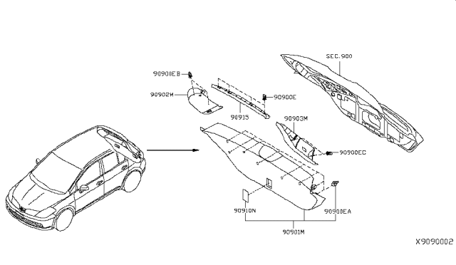 2010 Nissan Versa Cap - Back Door Diagram for 90910-EL00B