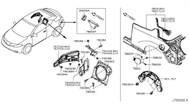 2012 Nissan Murano ACUTATOR Assembly-Fuel Lid Opener Diagram for 78850-5Y70B