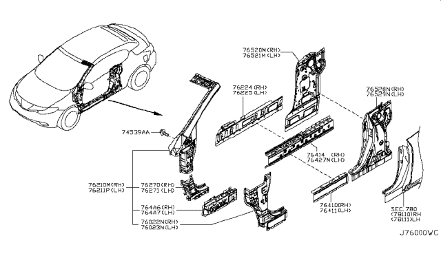 2012 Nissan Murano Reinforce-Lock Pillar,Outer LH Diagram for 76515-1GR0A