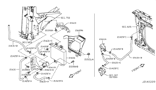 2011 Nissan Murano Bracket-Oil Cooler Diagram for 21613-1AA0A