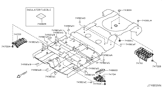 2013 Nissan Murano INSULATOR-Heat,Rear Floor Diagram for 74762-1AA0A