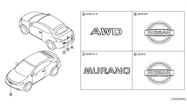 2013 Nissan Murano Emblem & Name Label Diagram