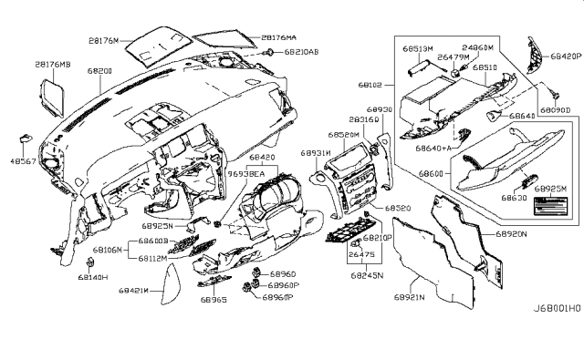 2014 Nissan Murano Lock Assy-Glove Box Lid Diagram for 68630-1GR0A