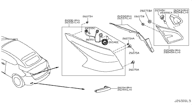 2012 Nissan Murano Lamp Assembly-Rear Combination,RH Diagram for 26550-1GR0A