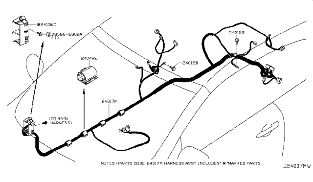 2012 Nissan Murano Harness-Sub,Body Diagram for 24017-1GR0A