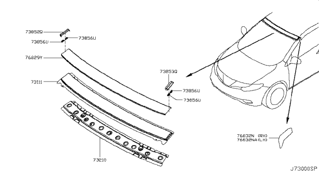 2014 Nissan Murano Rail-Front Roof Diagram for 73210-1GR0A