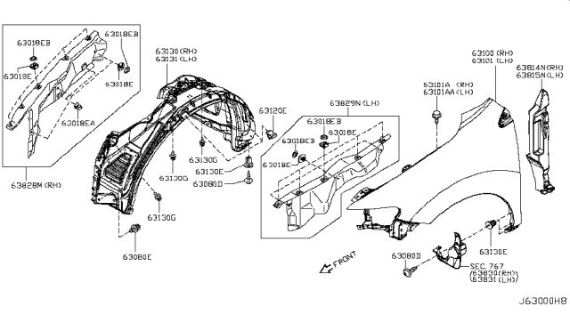 2011 Nissan Murano Front Fender & Fitting Diagram