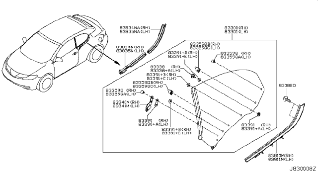 2014 Nissan Murano Washer-Window Glass Diagram for 82322-70T00