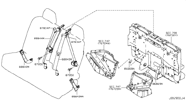 2011 Nissan Murano Rear Seat Tongue Belt Assembly, Left Diagram for 88845-1GR0A