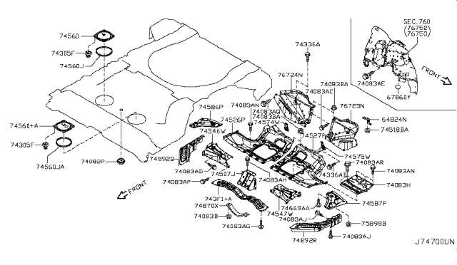 2011 Nissan Murano Plate-Rear Floor,RH Diagram for 745B6-1GR0A