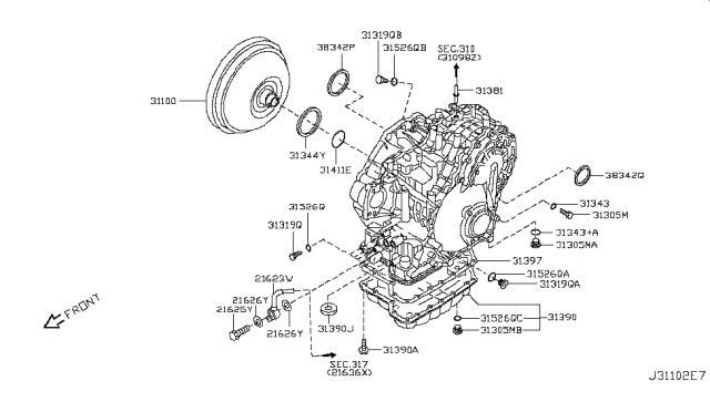 2014 Nissan Murano Seal-Oil,Differential Transmission Case Diagram for 38342-3WX0A