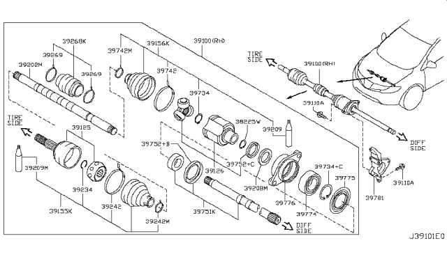 2014 Nissan Murano Joint Assy-Outer Diagram for 39211-1AA0A