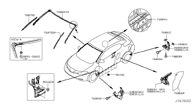 2013 Nissan Murano Screen-Seal,Body Side RH Diagram for 76866-1GR0A