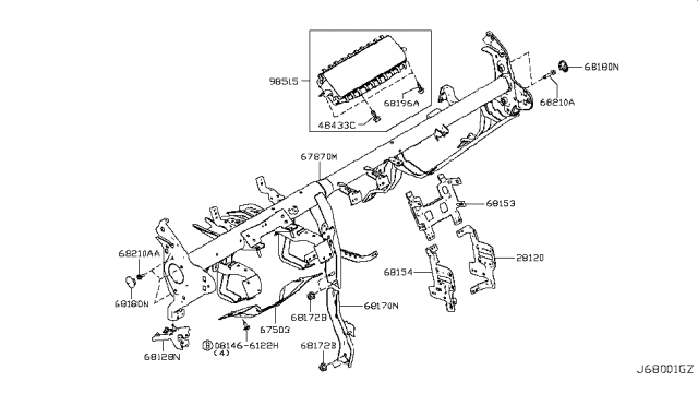 2014 Nissan Murano Instrument Panel,Pad & Cluster Lid Diagram 1