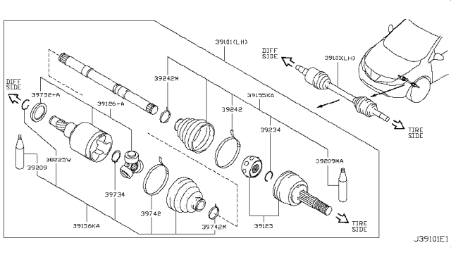 2011 Nissan Murano Front Drive Shaft (FF) Diagram 2