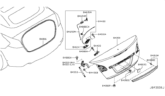 2014 Nissan Murano Stay Assembly-Trunk Lid Diagram for 84430-1GR0A