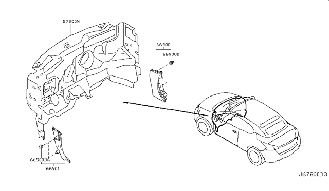 2013 Nissan Murano Finisher-Dash Side,RH Diagram for 66900-1GR0A